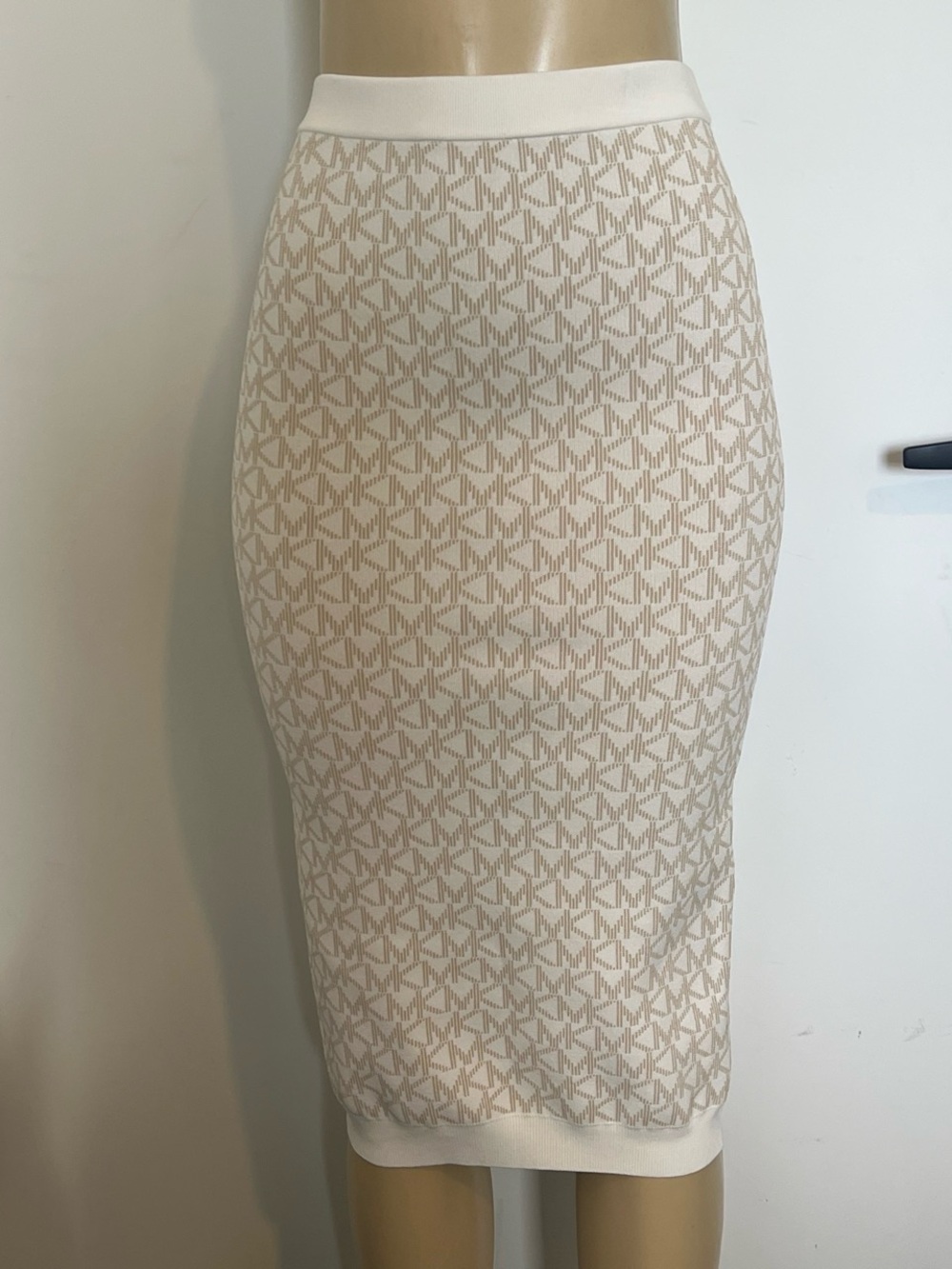 Michael Kors Cream and Beige Logo Jacquard Pencil Skirt - Picture 3 of 3